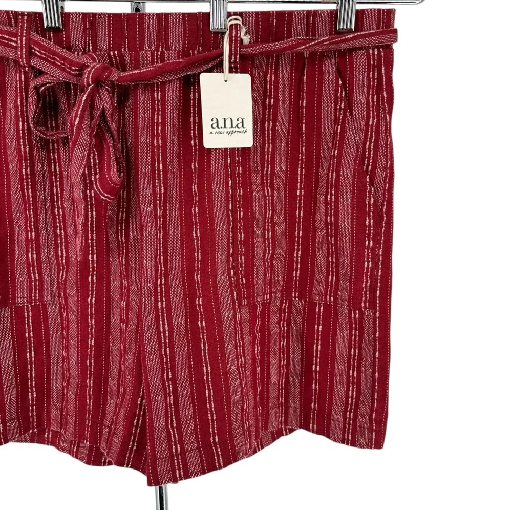 a.n.a Linen Blend Womens High Rise Pull-On Short Red Derby Stripe XXL NWT